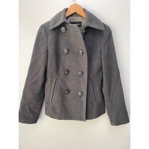 Express Womens Gray Wool Blend Double-Breasted Peacoat Size 6 Small Winter